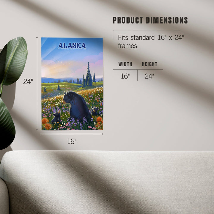 Alaska, Lithograph, Bear Family in Field, Art & Giclee Prints Art Lantern Press 