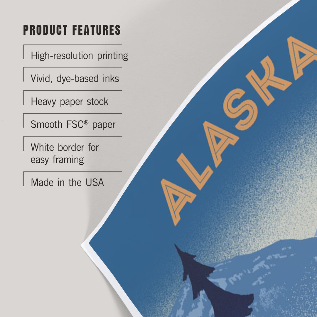 Alaska, Lithograph, Elk and Mountains Scene, Art & Giclee Prints Art Lantern Press 