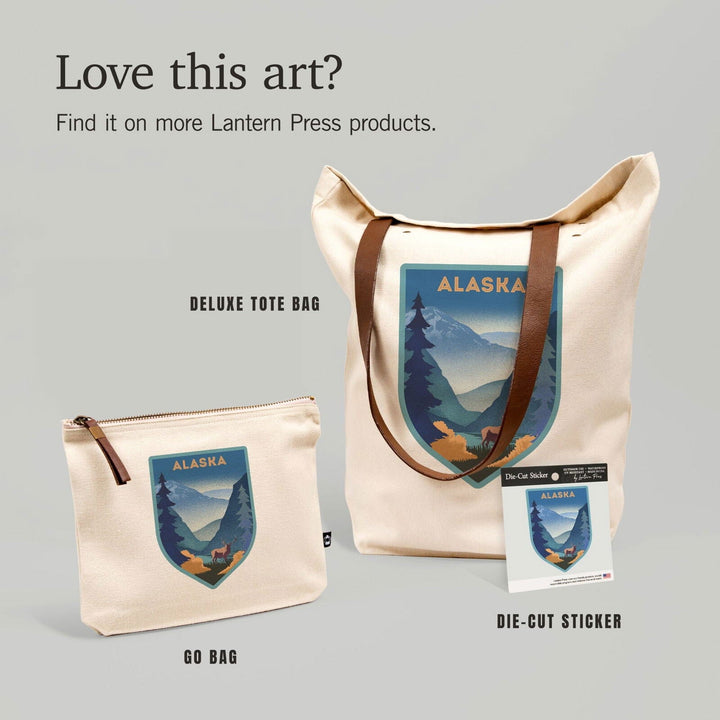 Alaska, Lithograph, Elk and Mountains Scene, Contour, Vinyl Sticker Sticker Lantern Press 