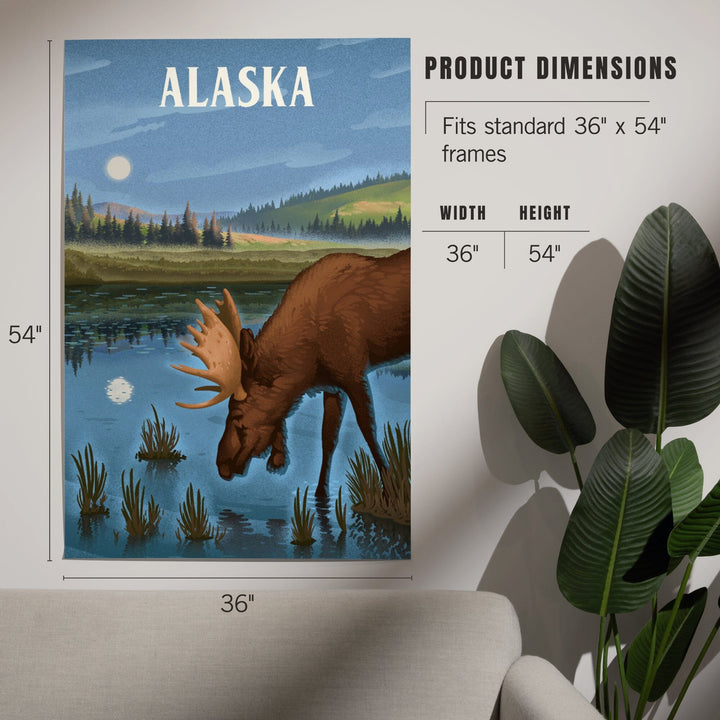 Alaska, Lithograph, Reflection Pond and Bull Moose, Art & Giclee Prints Art Lantern Press 