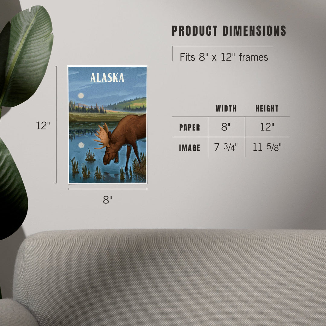 Alaska, Lithograph, Reflection Pond and Bull Moose, Art & Giclee Prints Art Lantern Press 