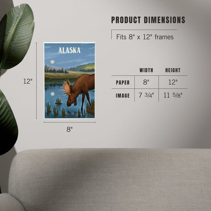 Alaska, Lithograph, Reflection Pond and Bull Moose, Art & Giclee Prints Art Lantern Press 