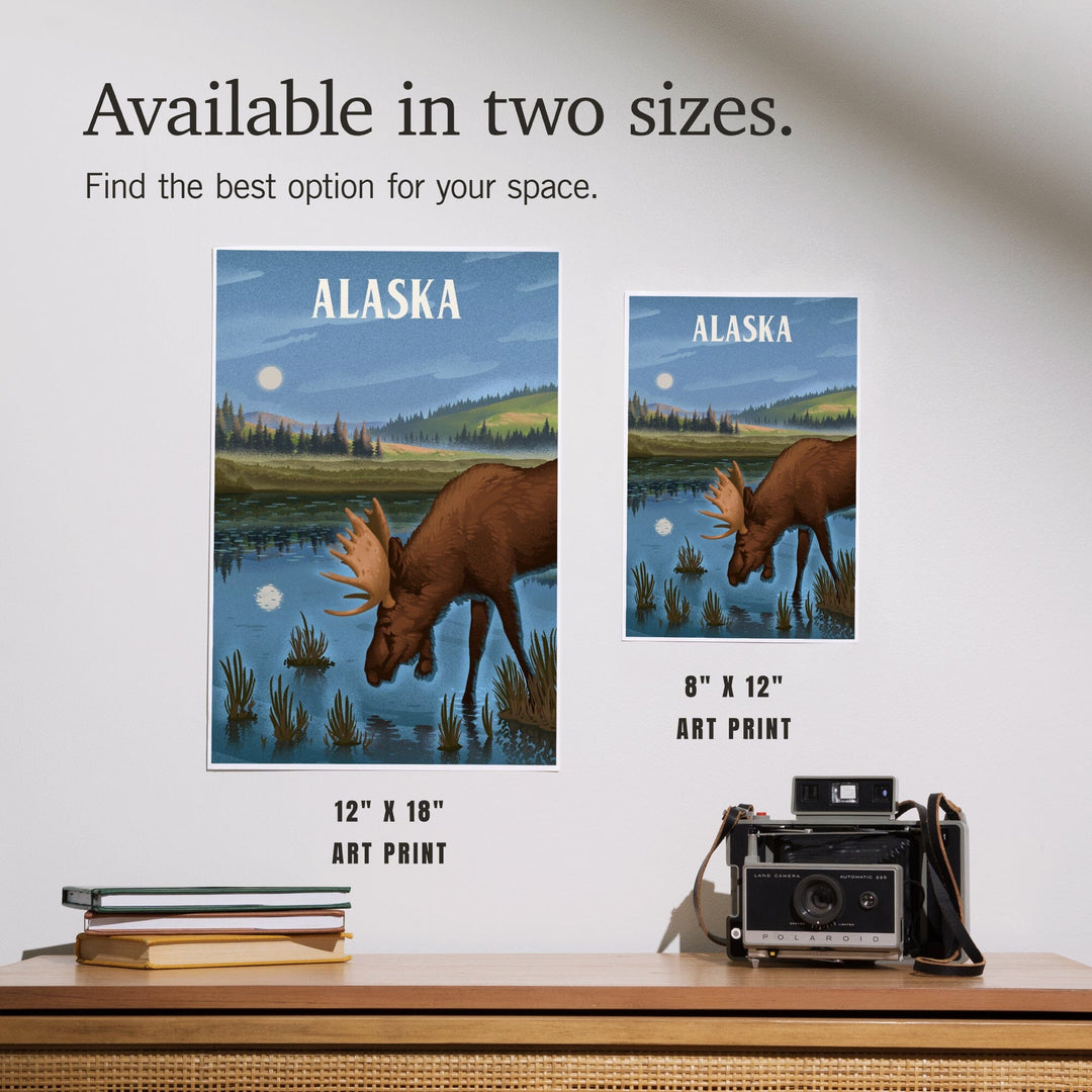 Alaska, Lithograph, Reflection Pond and Bull Moose, Art & Giclee Prints Art Lantern Press 