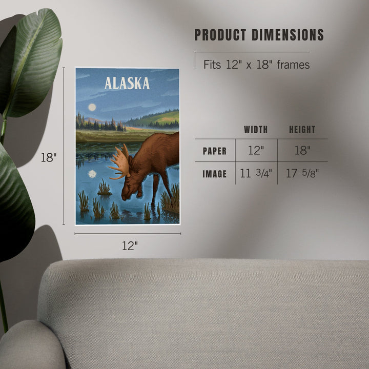 Alaska, Lithograph, Reflection Pond and Bull Moose, Art & Giclee Prints Art Lantern Press 