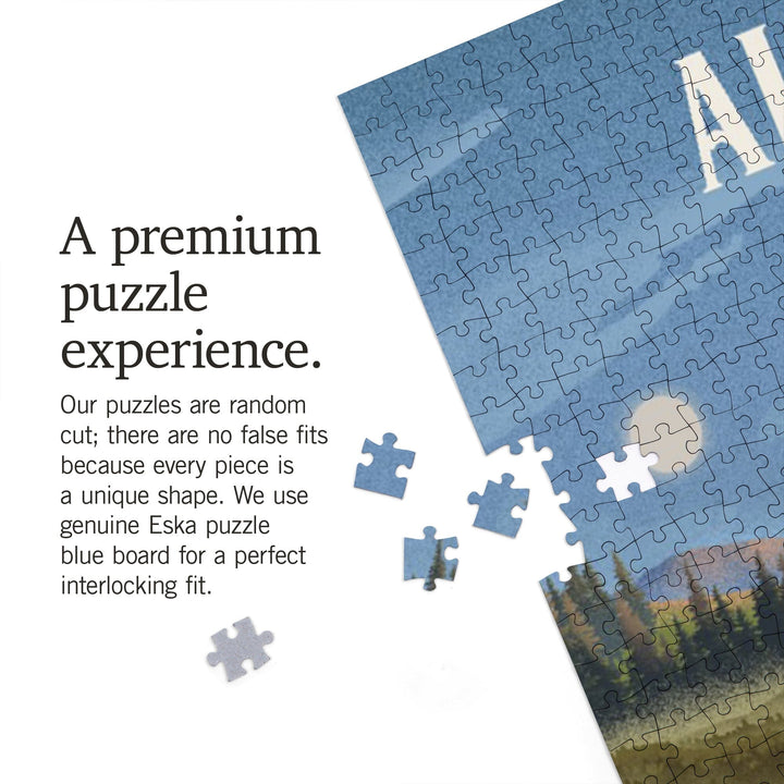 Alaska, Lithograph, Reflection Pond and Bull Moose, Jigsaw Puzzle Puzzle Lantern Press 