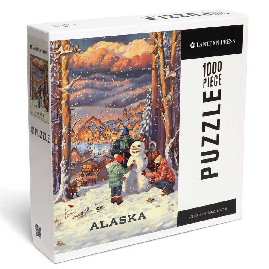 Alaska, Merry and Bright, Vintage Snowman, Jigsaw Puzzle Puzzle Lantern Press 