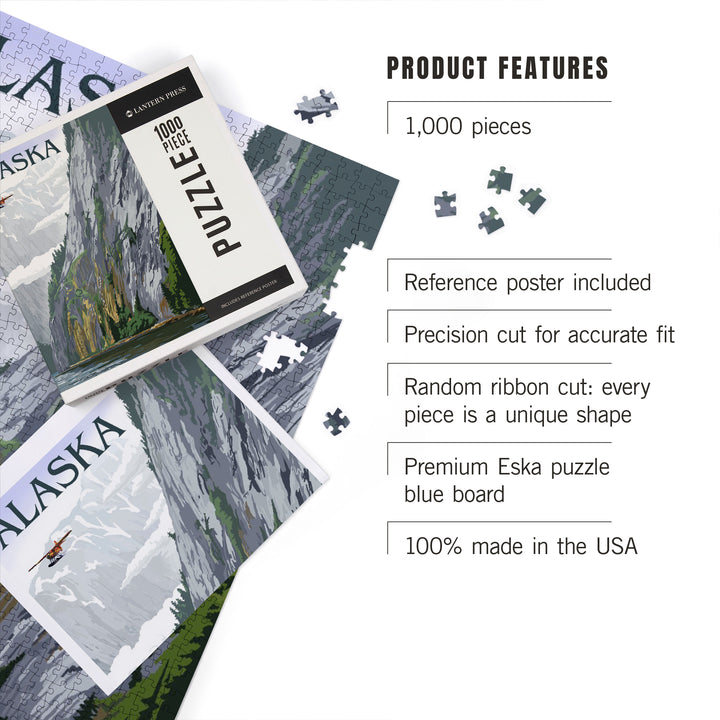 Alaska, Misty Fjords and Float Plane, Jigsaw Puzzle Puzzle Lantern Press 