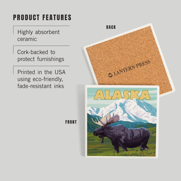 Alaska, Moose and Mountain, Coasters Coasters Lantern Press 