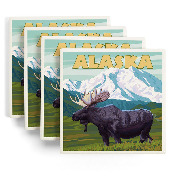 Alaska, Moose and Mountain, Coasters Coasters Lantern Press 