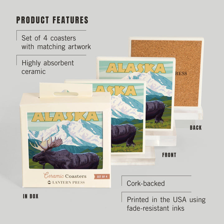 Alaska, Moose and Mountain, Coasters Coasters Lantern Press 