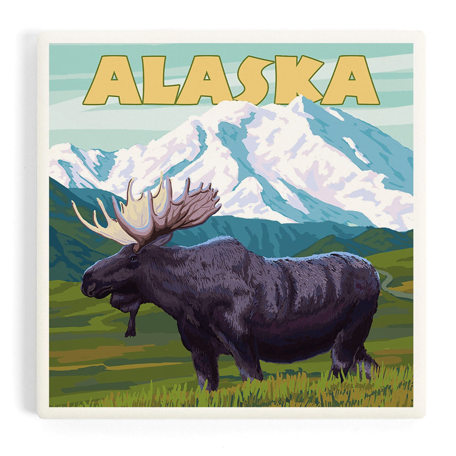 Alaska, Moose and Mountain, Coasters Coasters Lantern Press 