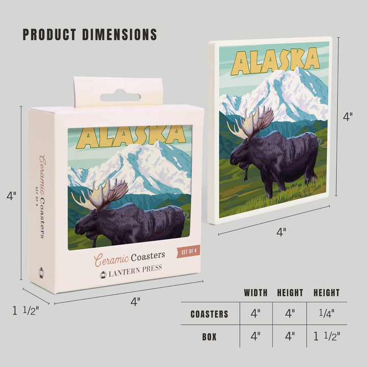 Alaska, Moose and Mountain, Coasters Coasters Lantern Press 