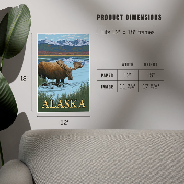 Alaska, Moose in Water, Art & Giclee Prints Art Lantern Press 