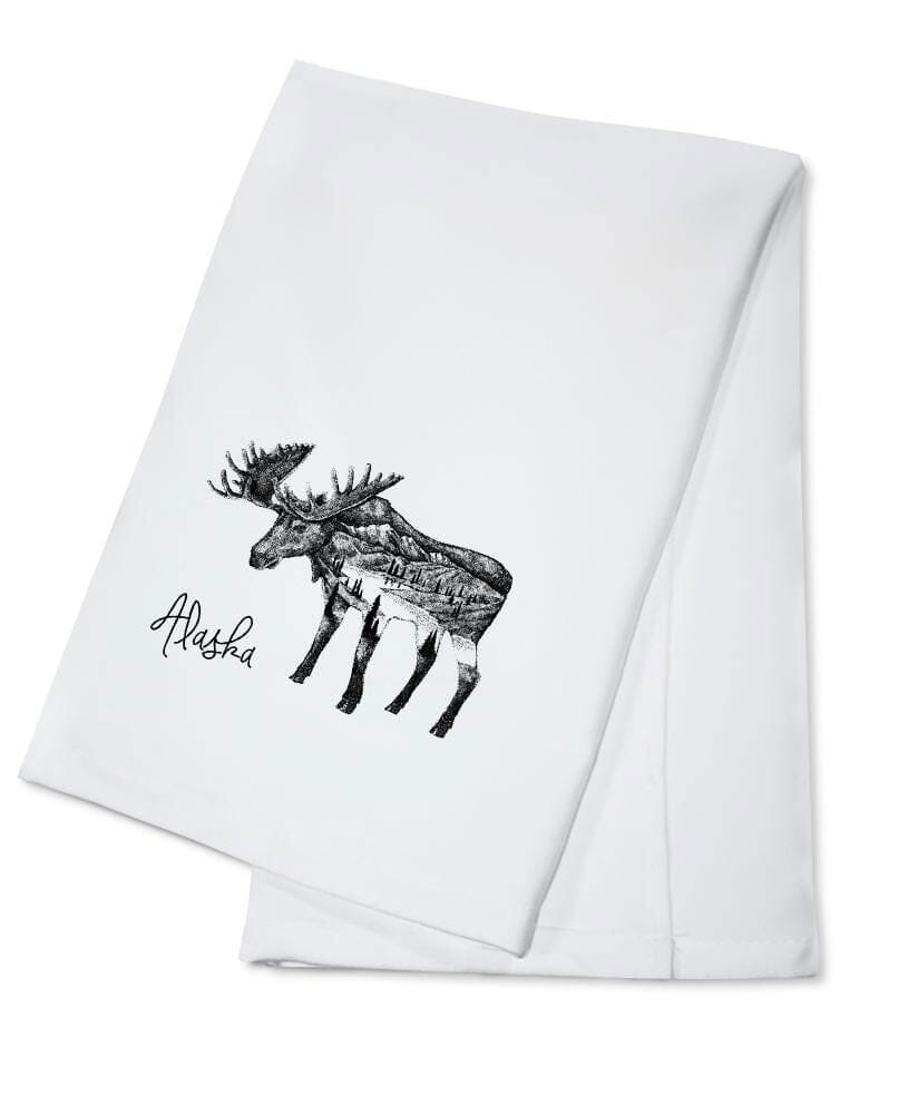 Alaska, Moose & Mountains, Double Exposure, Lantern Press Artwork, Towels and Aprons Kitchen Lantern Press 