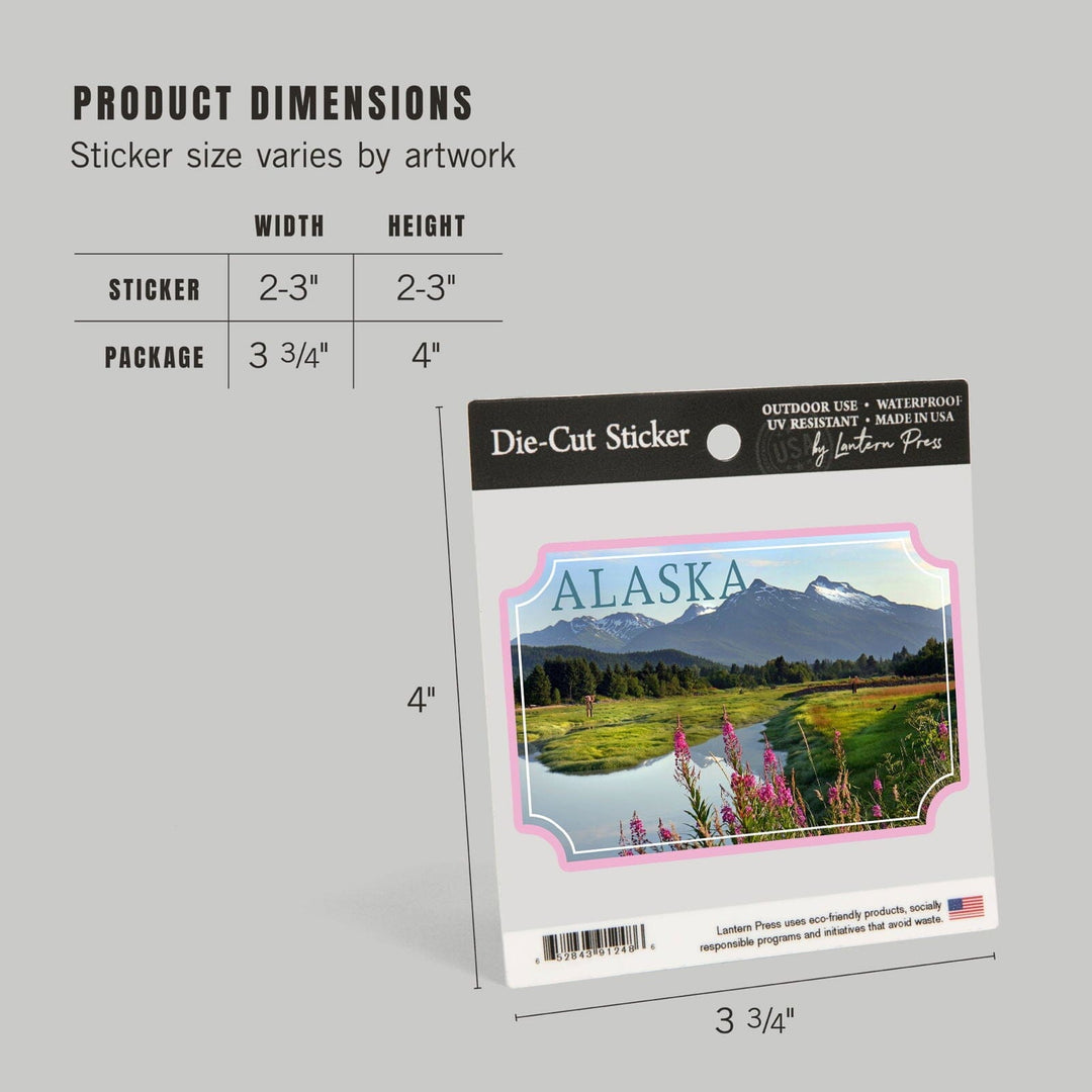 Alaska, Mountain Wilderness and Fireweed, Contour, Vinyl Sticker Sticker Lantern Press 