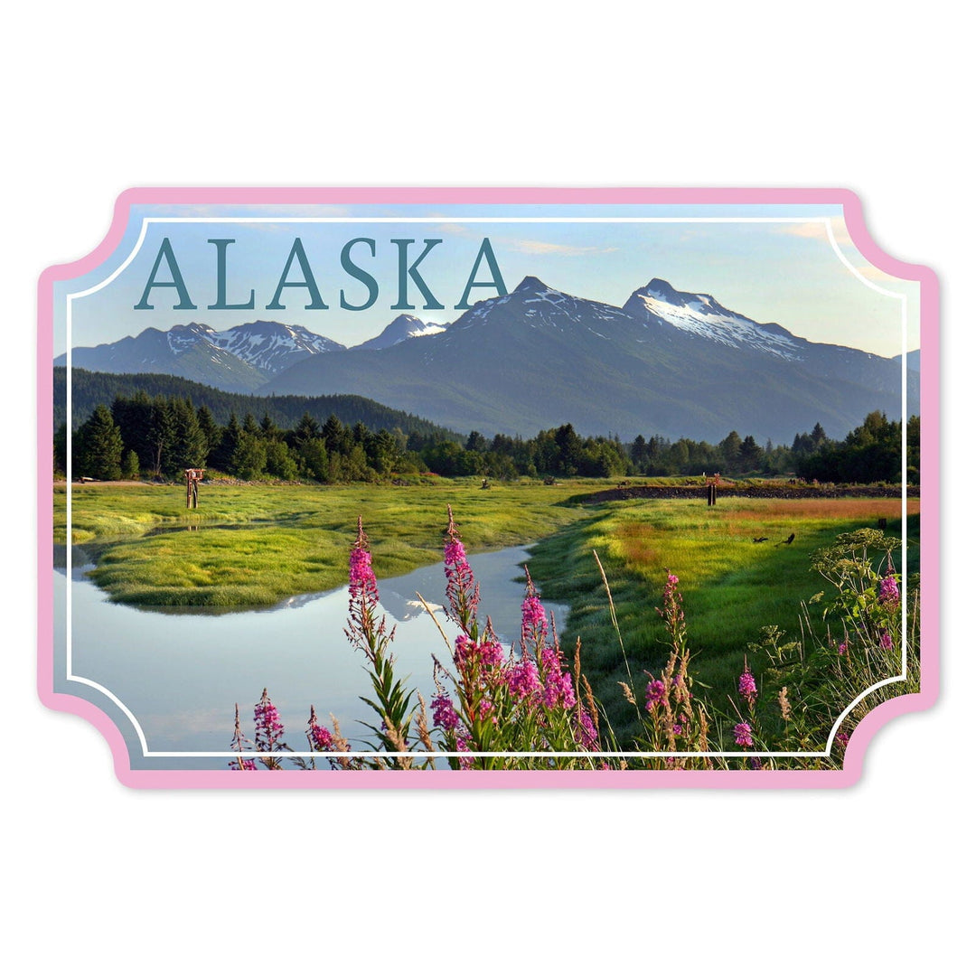 Alaska, Mountain Wilderness and Fireweed, Contour, Vinyl Sticker Sticker Lantern Press 