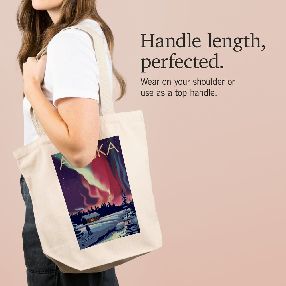 Alaska, Northern Lights and Cabin, Tote Bag Totes Lantern Press 