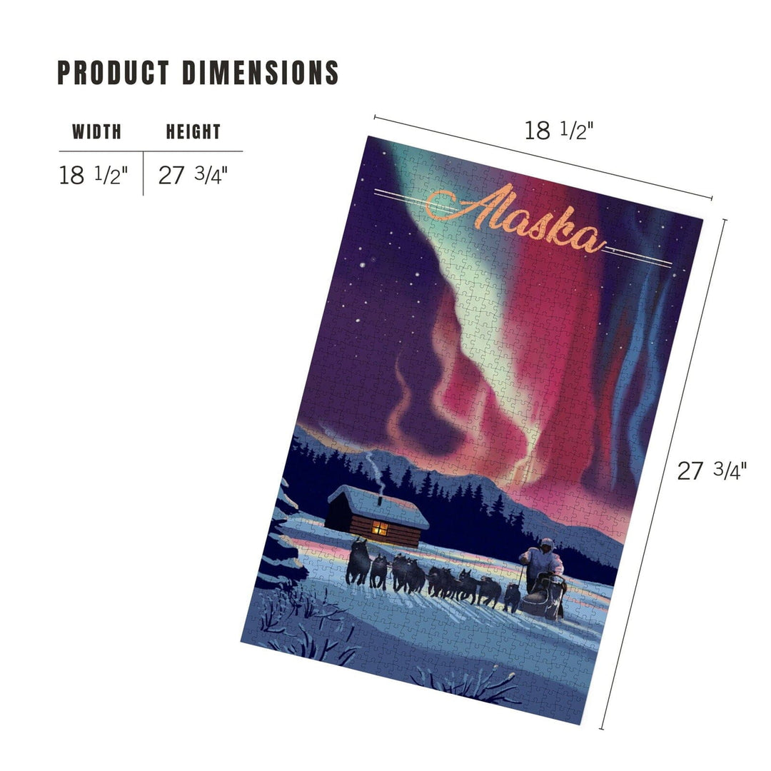 Alaska, Northern Lights and Dogsled, Jigsaw Puzzle Puzzle Lantern Press 