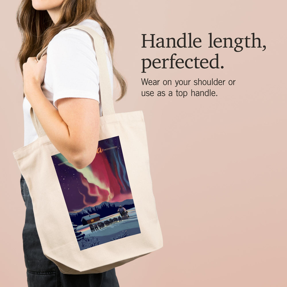 Alaska, Northern Lights and Dogsled, Tote Bag Totes Lantern Press 