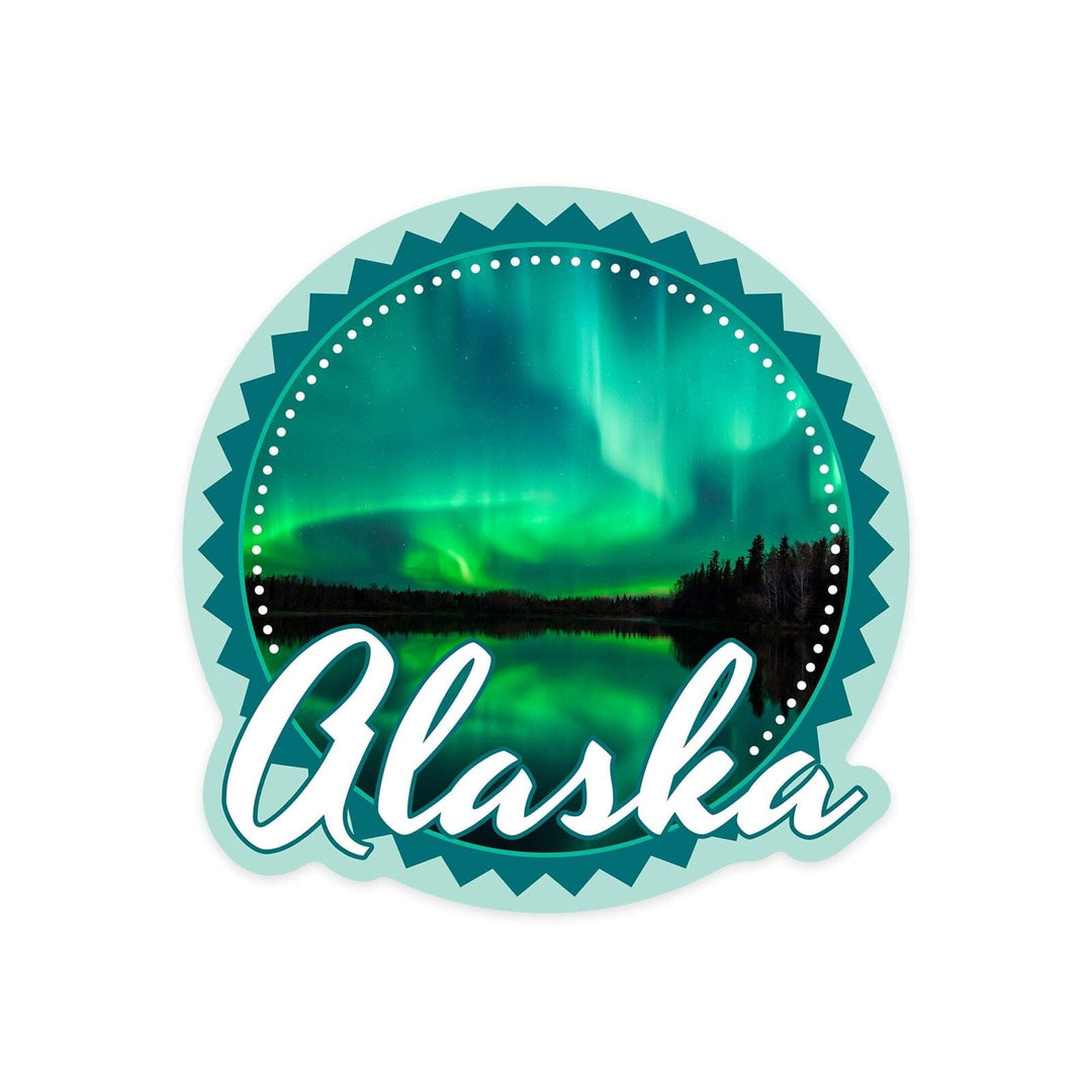 Alaska, Northern Lights over Lake, Contour, Vinyl Sticker Sticker Lantern Press 