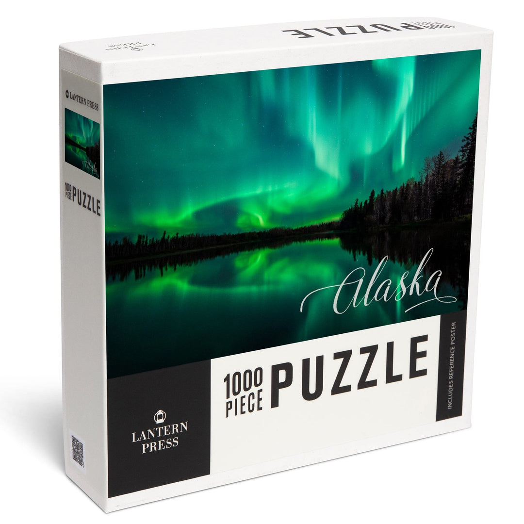 Alaska, Northern Lights Over Lake, Jigsaw Puzzle Puzzle Lantern Press 