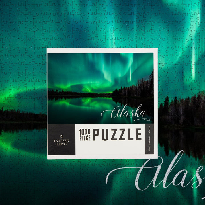 Alaska, Northern Lights Over Lake, Jigsaw Puzzle Puzzle Lantern Press 