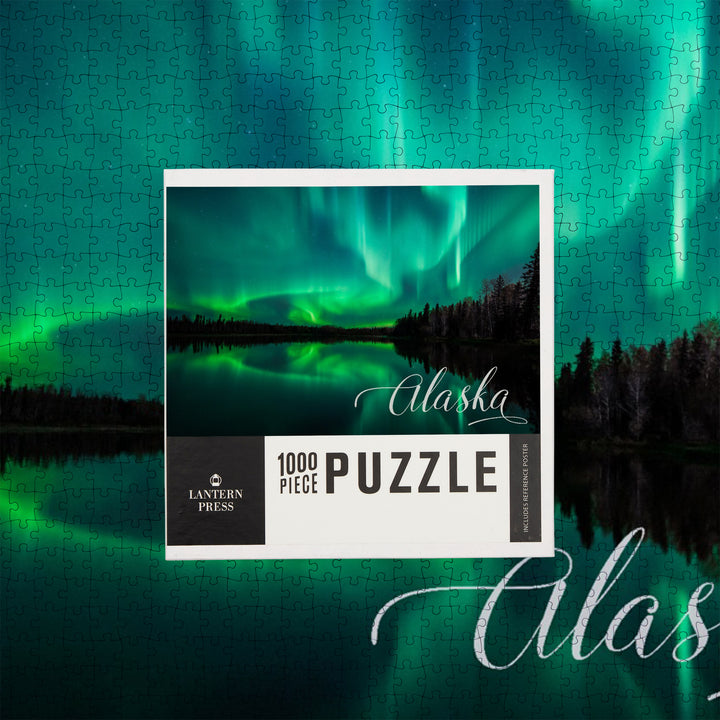 Alaska, Northern Lights Over Lake, Jigsaw Puzzle Puzzle Lantern Press 