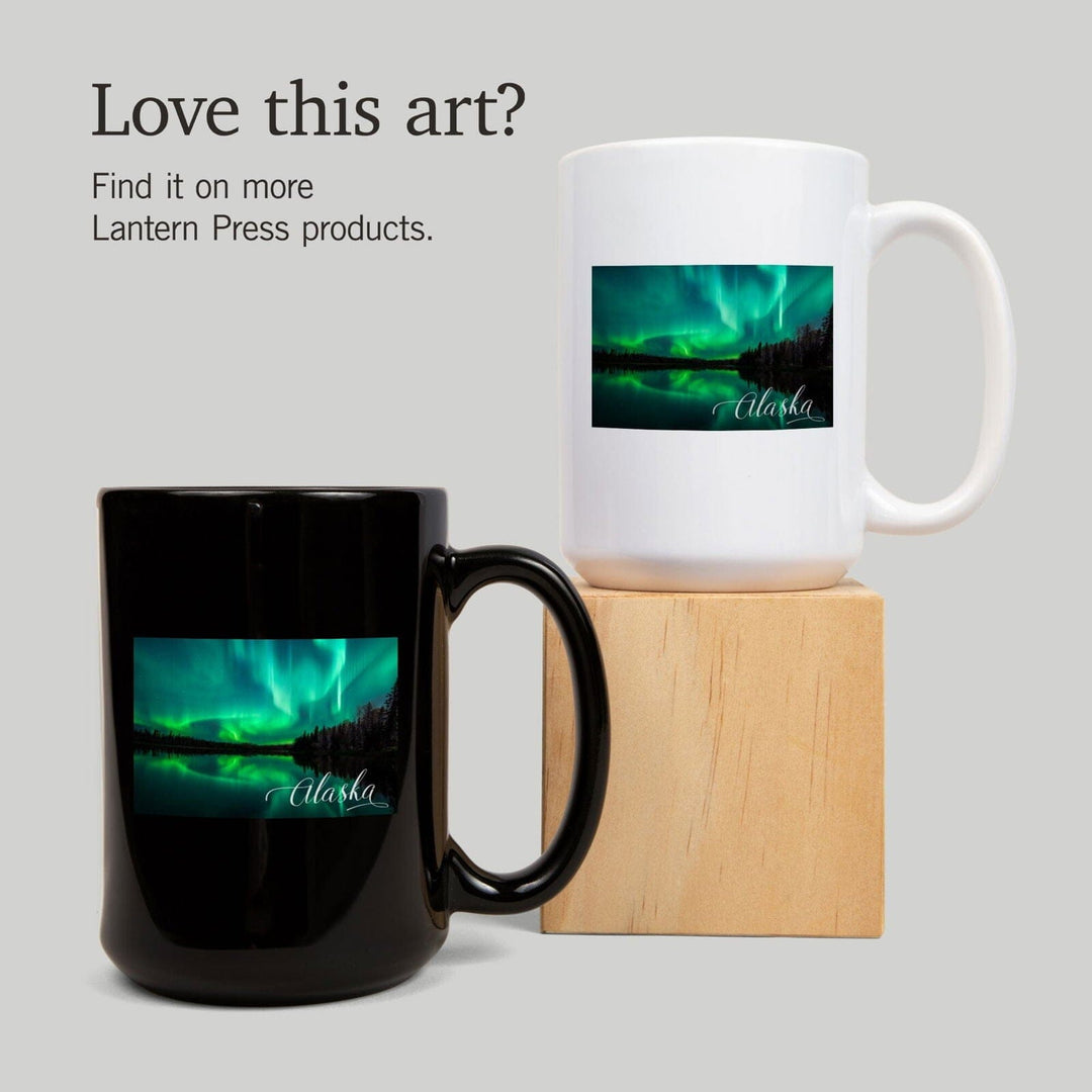 Alaska, Northern Lights Over Lake, Lantern Press Photography, Ceramic Mug Mugs Lantern Press 