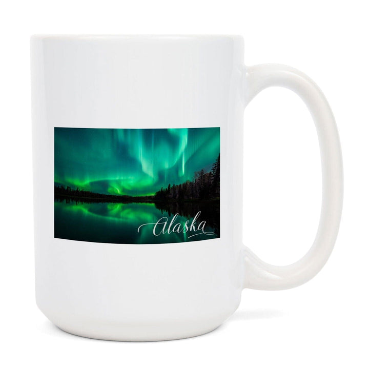 Alaska, Northern Lights Over Lake, Lantern Press Photography, Ceramic Mug Mugs Lantern Press 