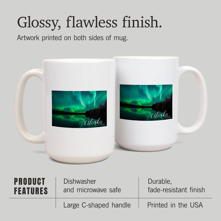 Alaska, Northern Lights Over Lake, Lantern Press Photography, Ceramic Mug Mugs Lantern Press 