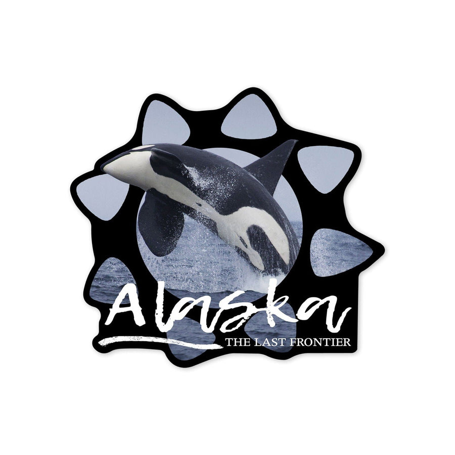 Alaska, Orca Jumping, Contour, Vinyl Sticker Sticker Lantern Press 