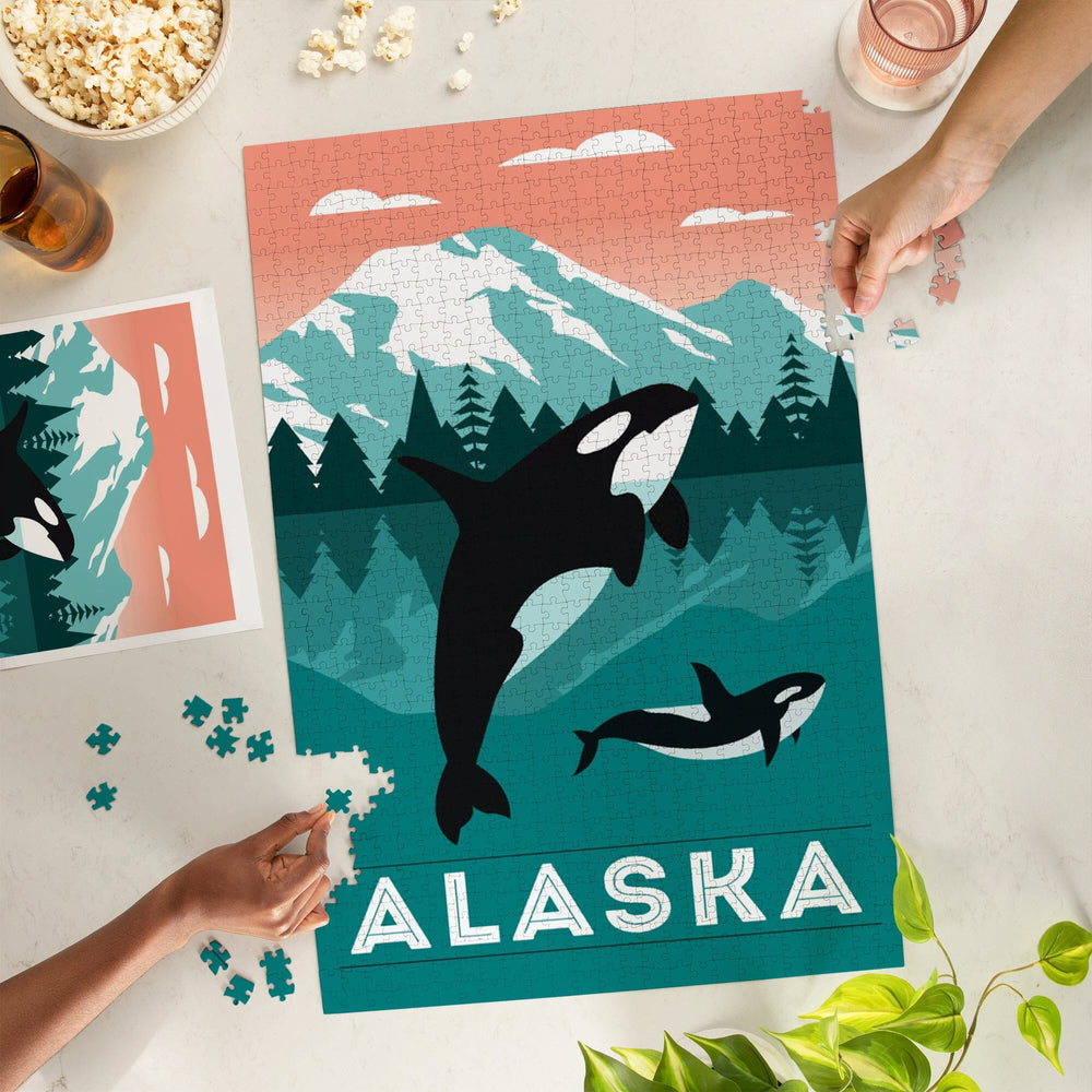 Alaska, Orca Whale and Calf, Jigsaw Puzzle Puzzle Lantern Press 