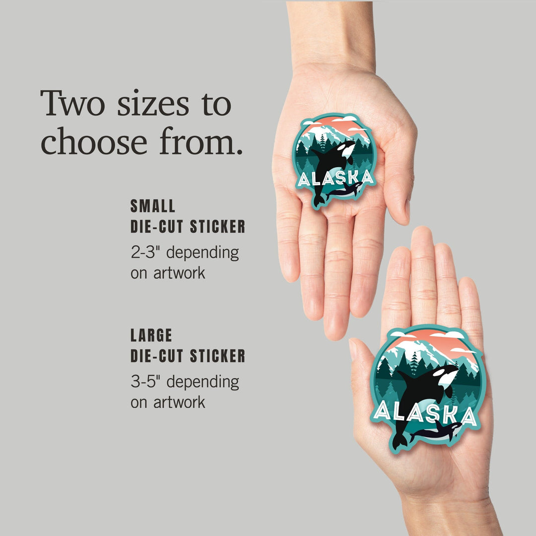 Alaska, Orca Whale and Calf, Vector, Contour, Lantern Press Artwork, Vinyl Sticker Sticker Lantern Press 