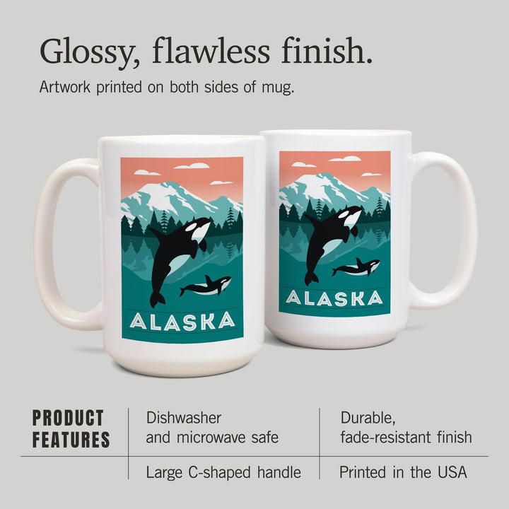 Alaska, Orca Whale & Calf, Lantern Press Artwork, Ceramic Mug Mugs Lantern Press 