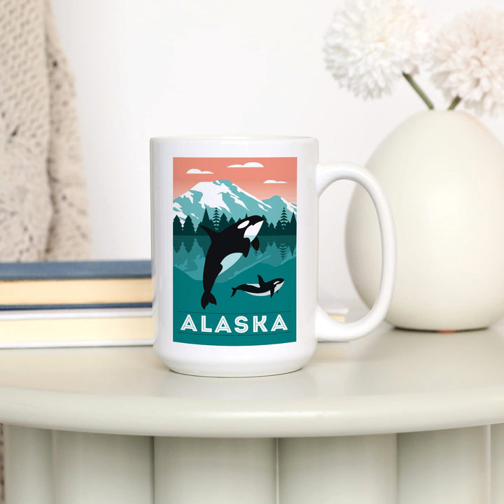 Alaska, Orca Whale & Calf, Lantern Press Artwork, Ceramic Mug Mugs Lantern Press 