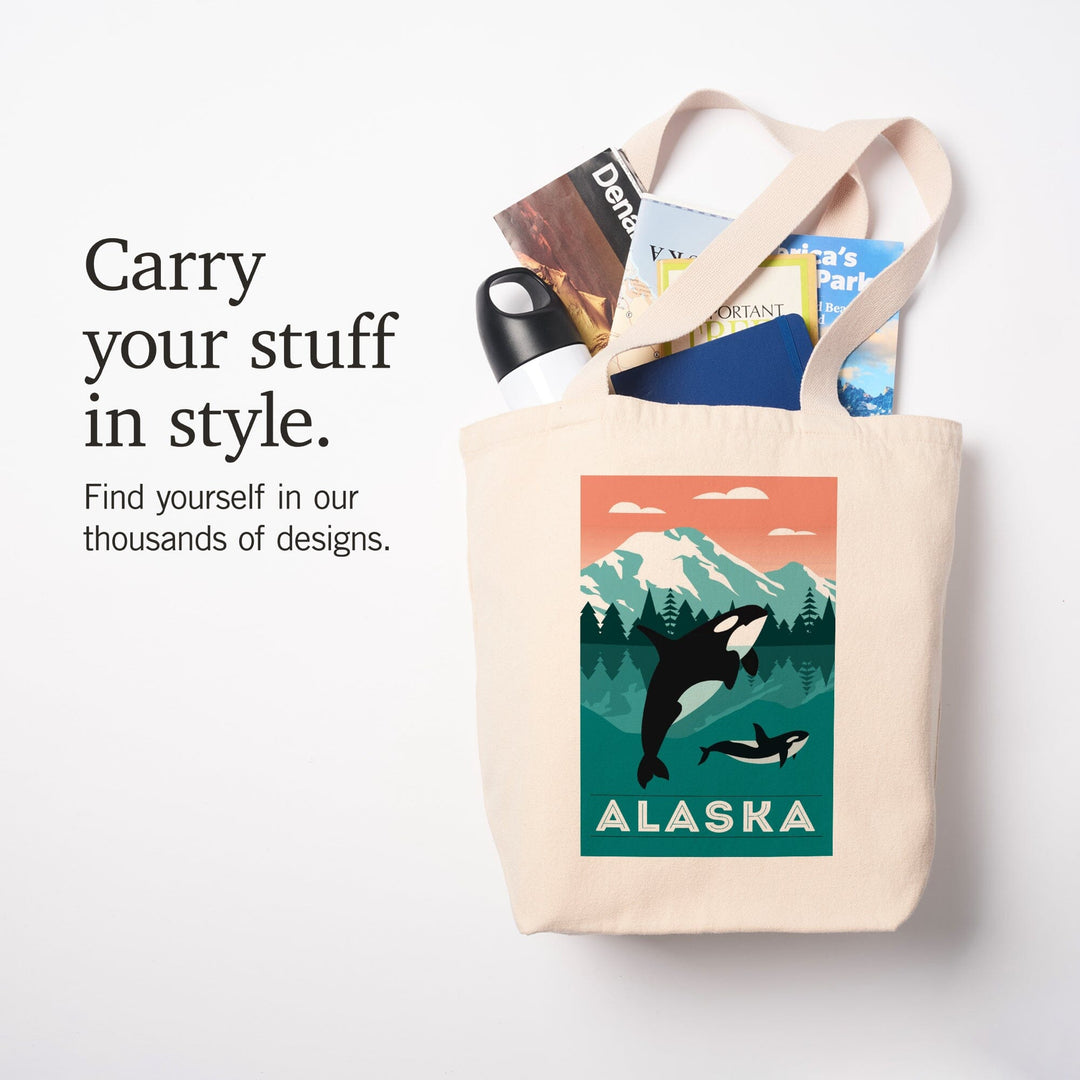 Alaska, Orca Whale & Calf, Lantern Press Artwork, Tote Bag Totes Lantern Press 