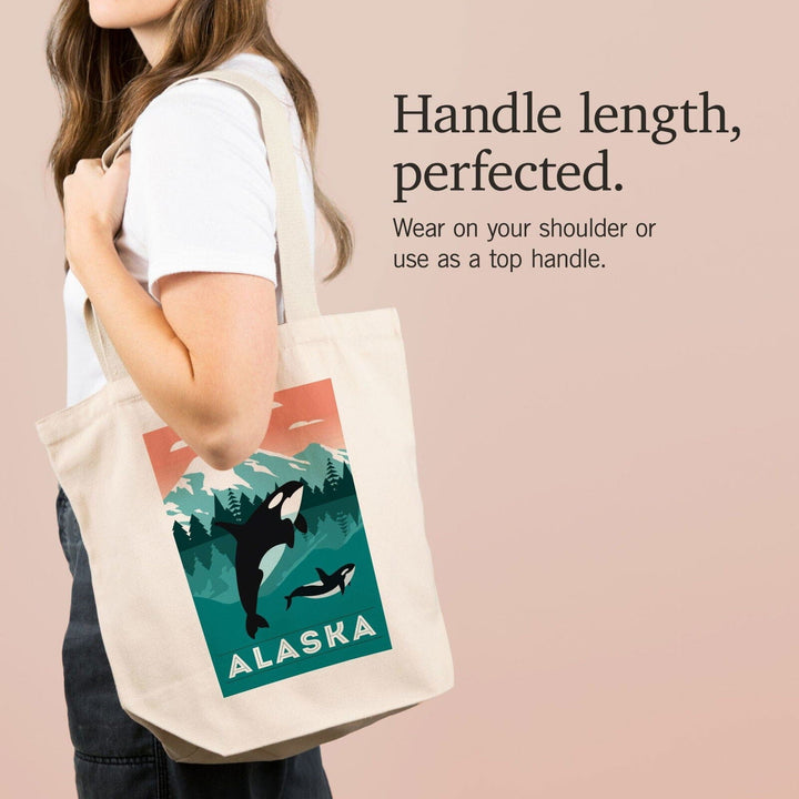 Alaska, Orca Whale & Calf, Lantern Press Artwork, Tote Bag Totes Lantern Press 