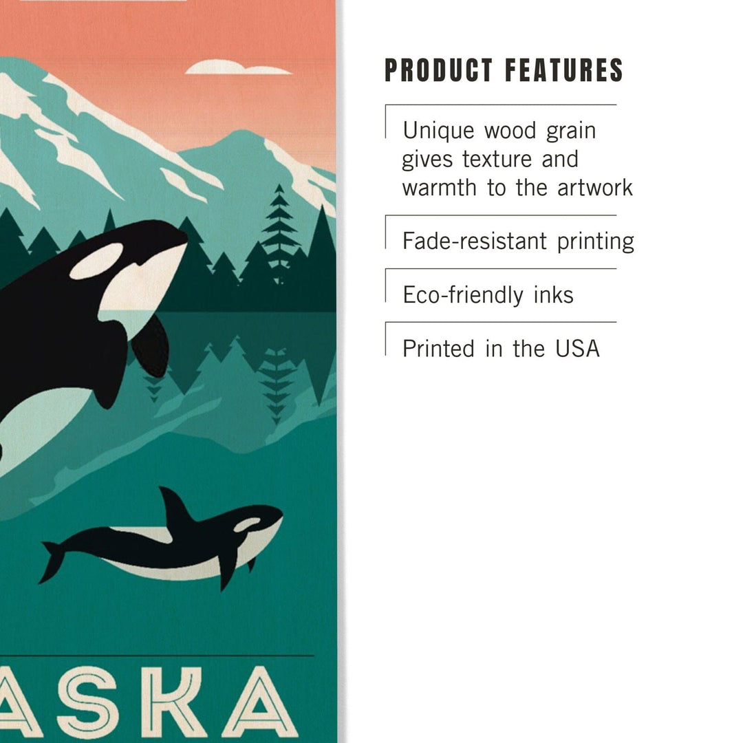 Alaska, Orca Whale & Calf, Lantern Press Artwork, Wood Signs and Postcards Wood Lantern Press 