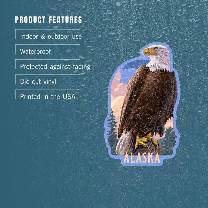 Alaska, Painterly, Bald Eagle, Contour, Vinyl Sticker Sticker Lantern Press 