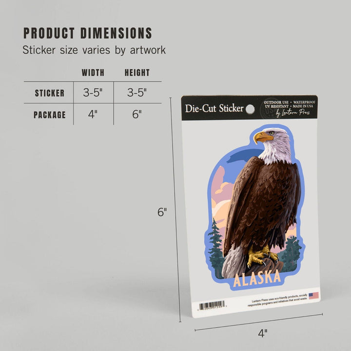 Alaska, Painterly, Bald Eagle, Contour, Vinyl Sticker Sticker Lantern Press 