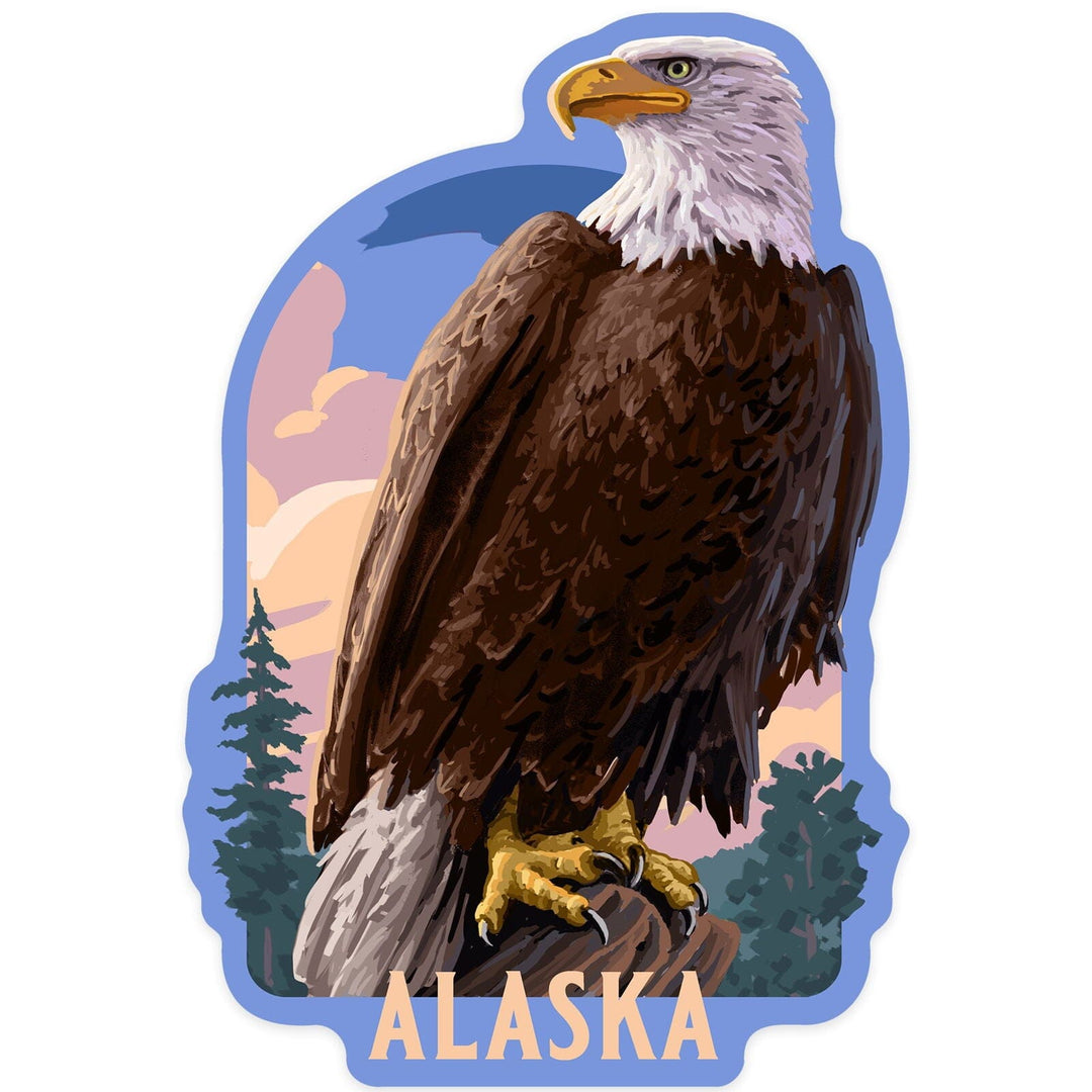 Alaska, Painterly, Bald Eagle, Contour, Vinyl Sticker Sticker Lantern Press 