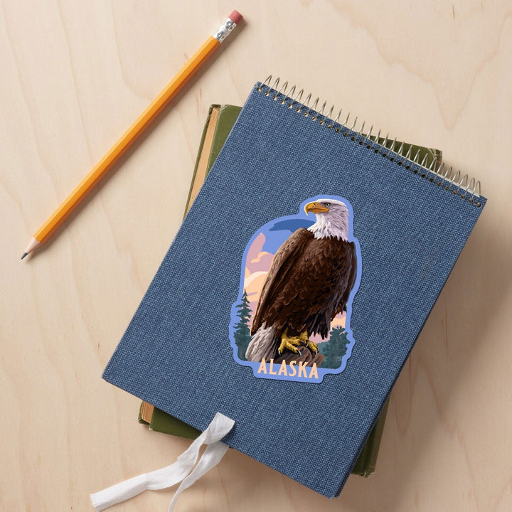 Alaska, Painterly, Bald Eagle, Contour, Vinyl Sticker Sticker Lantern Press 