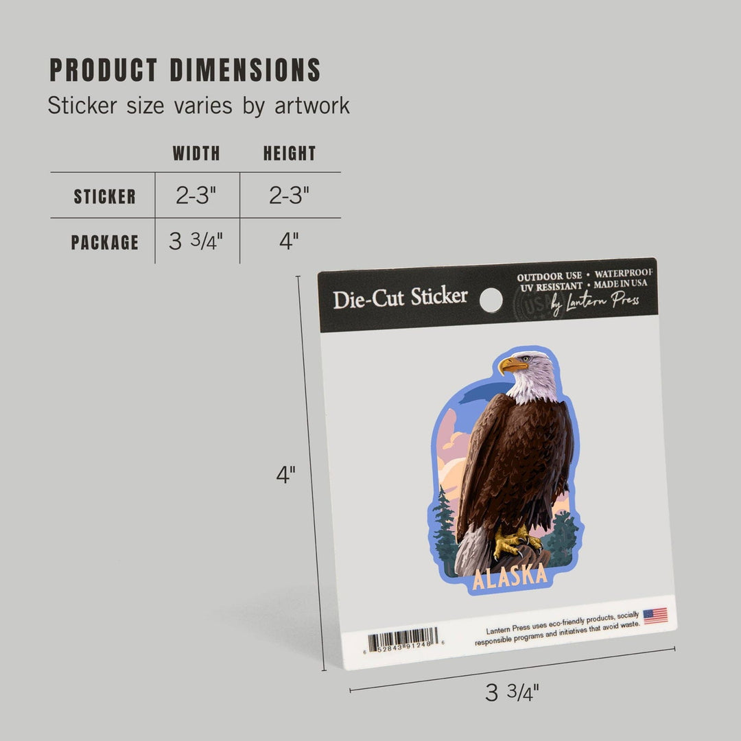 Alaska, Painterly, Bald Eagle, Contour, Vinyl Sticker Sticker Lantern Press 