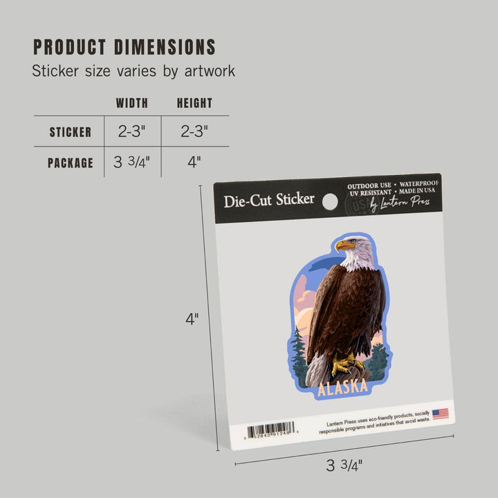 Alaska, Painterly, Bald Eagle, Contour, Vinyl Sticker Sticker Lantern Press 