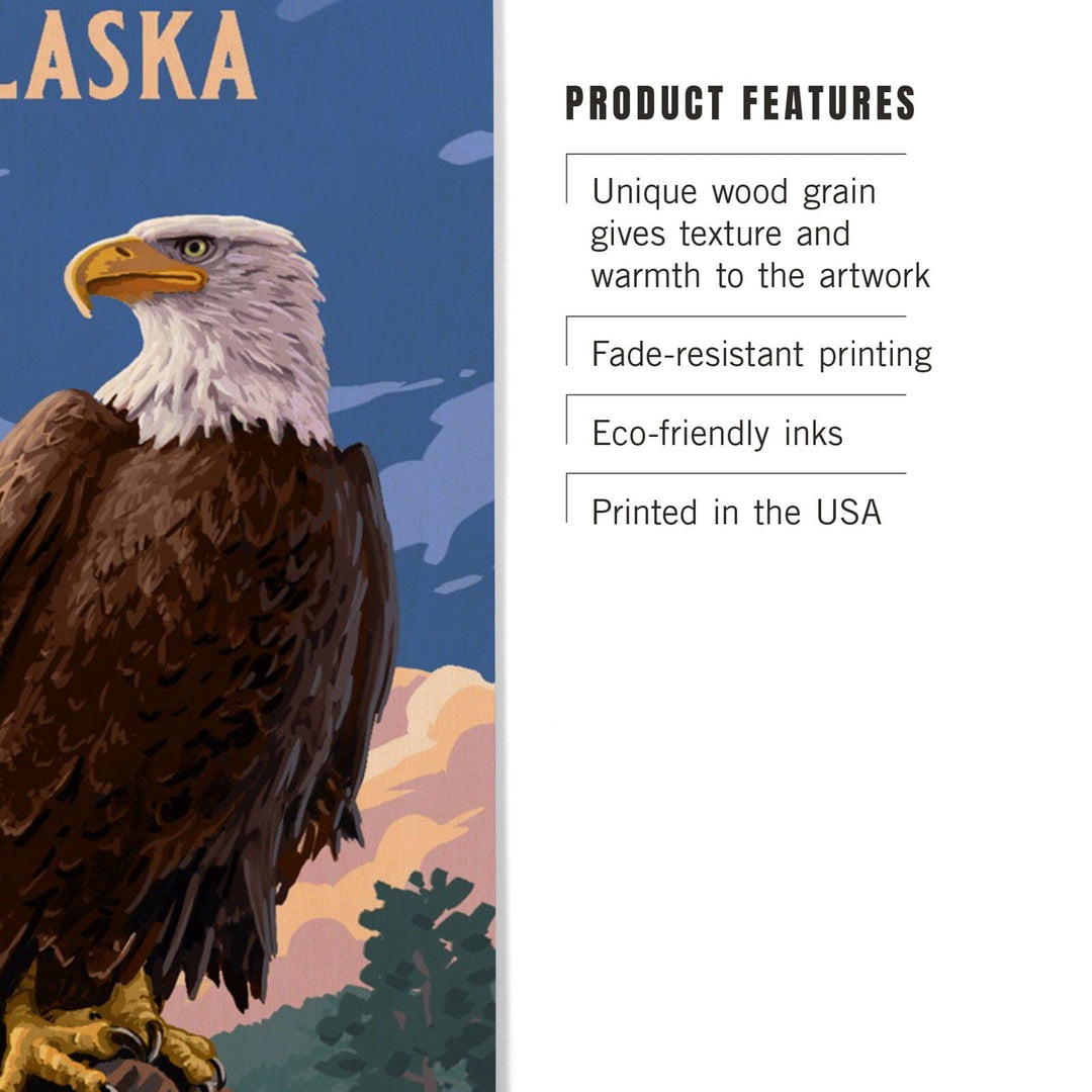 Alaska, Painterly, Bald Eagle, Wood Signs and Postcards Wood Lantern Press 