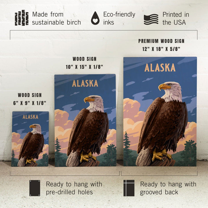 Alaska, Painterly, Bald Eagle, Wood Signs and Postcards Wood Lantern Press 