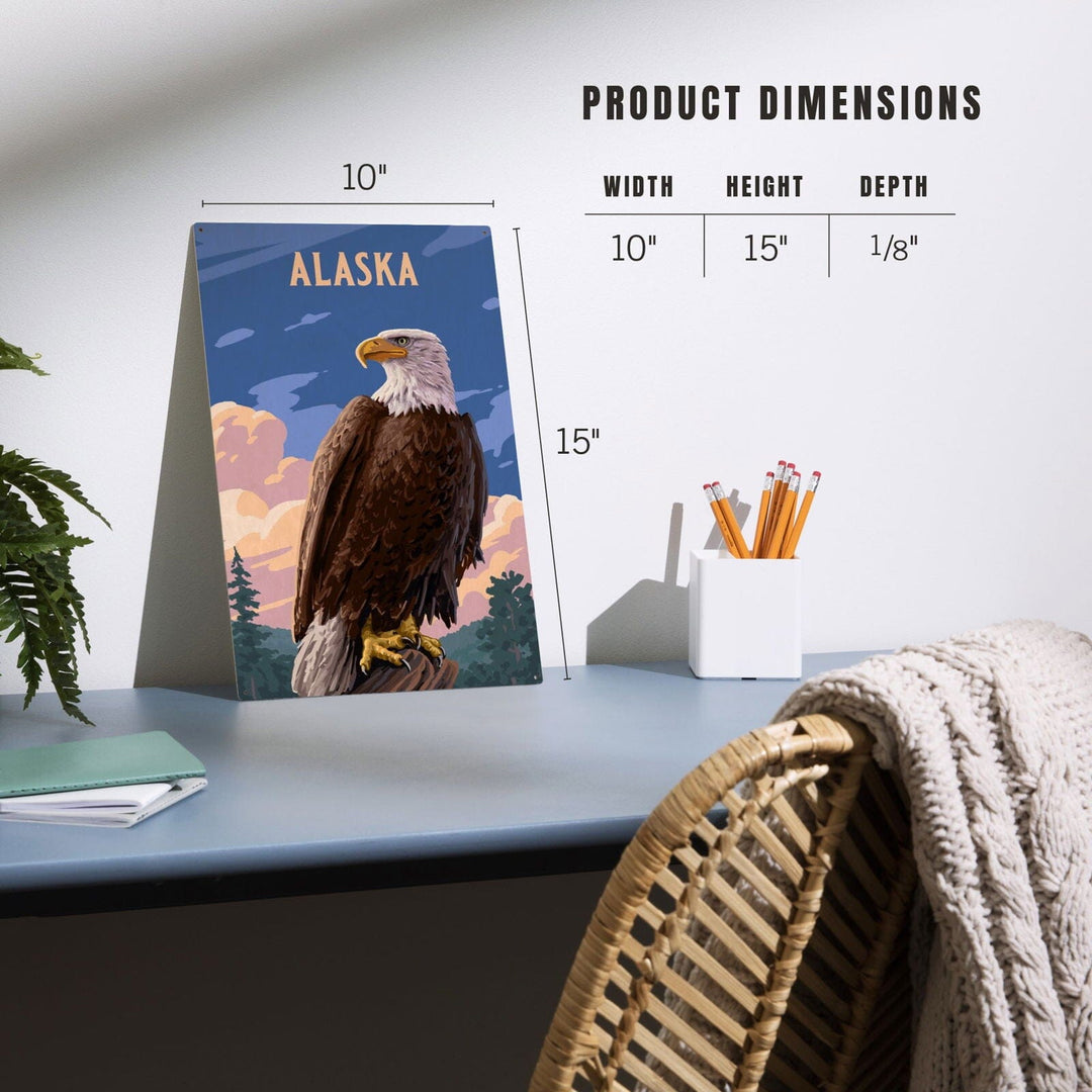 Alaska, Painterly, Bald Eagle, Wood Signs and Postcards Wood Lantern Press 