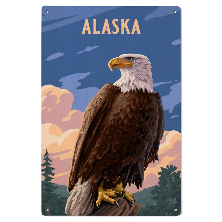 Alaska, Painterly, Bald Eagle, Wood Signs and Postcards Wood Lantern Press 