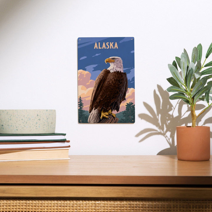 Alaska, Painterly, Bald Eagle, Wood Signs and Postcards Wood Lantern Press 