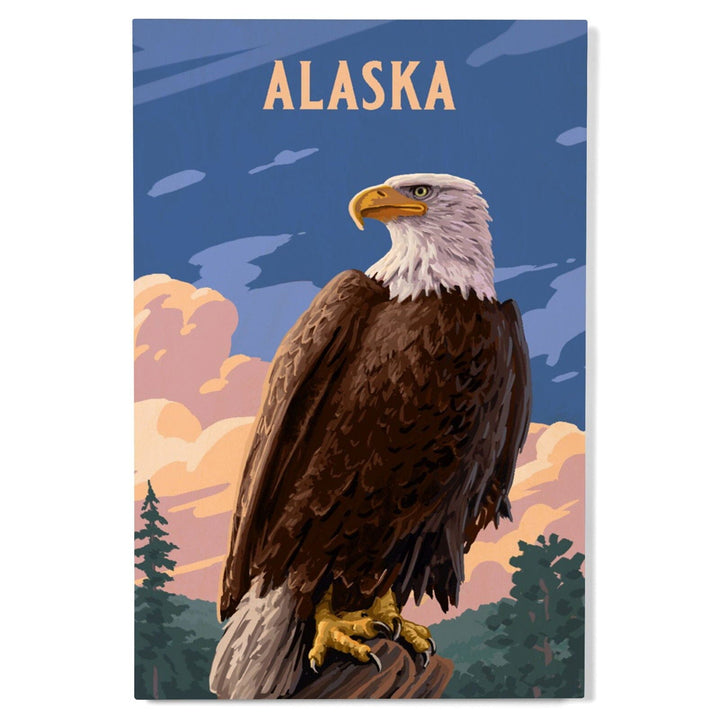 Alaska, Painterly, Bald Eagle, Wood Signs and Postcards Wood Lantern Press 